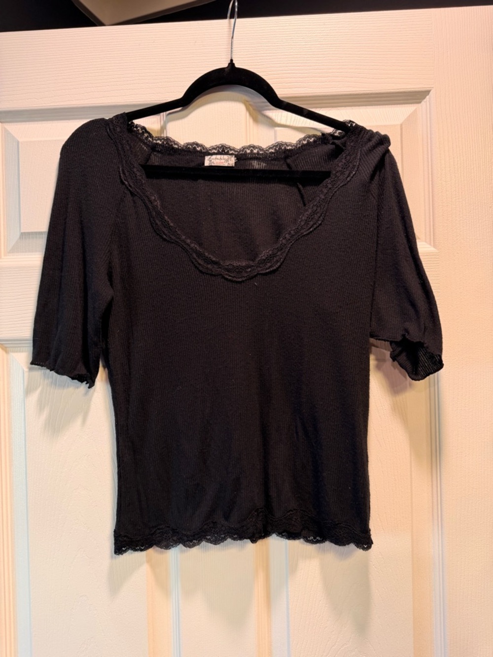 Free People - Black Lace-Trim Scoop Neck Top